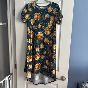 LuLaRoe Carly Floral Midi Dress - Blue and Yellow